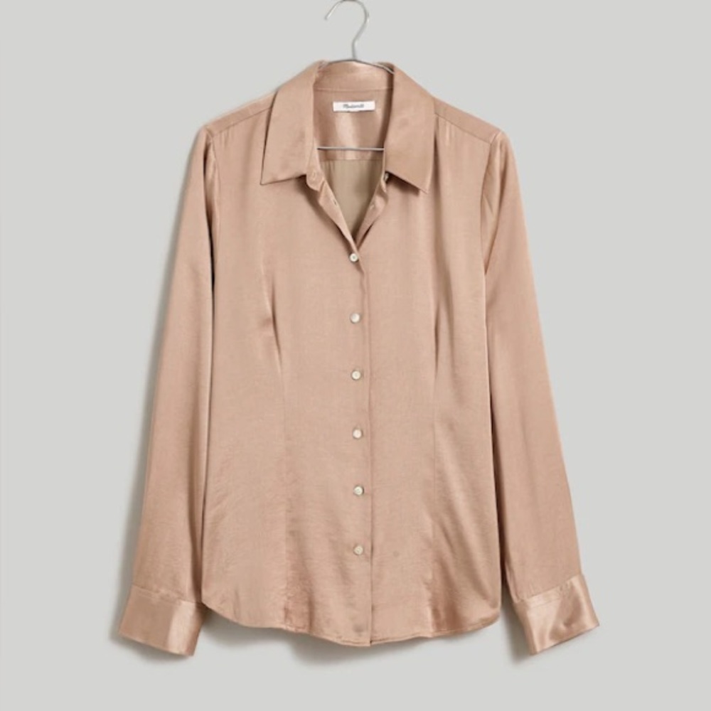Madewell Darted Button-Up Shirt in Satin Matchstick size 14